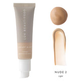 Tube & Swatch of Luk Beautifood Instant Glow Tinted Complexion Balm Shade Nude 2 Light 30 mL