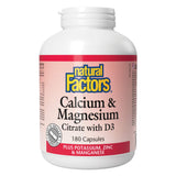 Bottle of Natural Factors Calcium & Magnesium Citrate w/ D3 180 Capsules