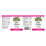 Natural Factors Zinc Citrate 15 mg Label