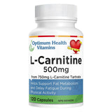 Bottle of Optimum Health Vitamins L-Carnitine 500mg 120 Capsules