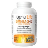 Bottle of NaturalFactors Regenerlife Omega-3+DUltraStrength 2200mgOmega-3 150EnteripureSoftgels