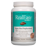 Tub of Natural Factors Real EasyWith PGX Vegan Meal Replacement Chocolate Flavour 22g Protein 855g Powder