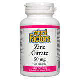 Bottle of Natural Factors Zinc Citrate 50 mg (90 Tablets)| Optimum Health Vitamins, Canada