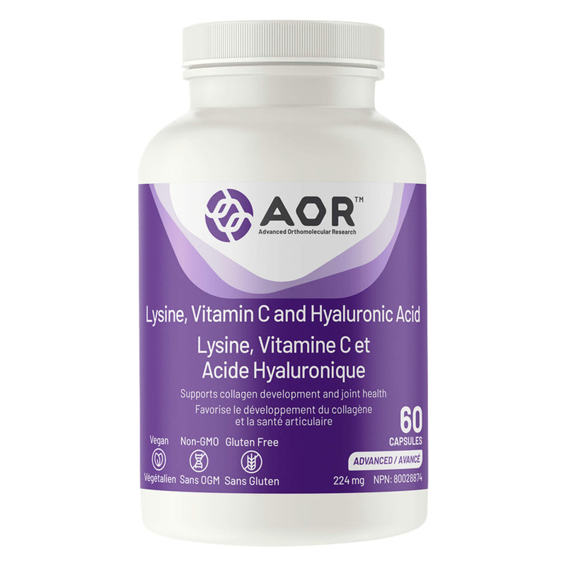 Bottle of AOR Lysine, Vitamin C and Hyaluronic Acid 60 Capsules

