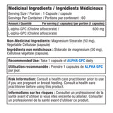 Bottle of Alora Naturals Alpha-GPC 600mg Information
