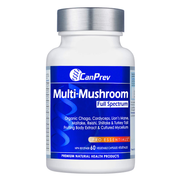Bottle of CanPrev Multi-Mushroom Full Spectrum 60 Vegetable Capsules
