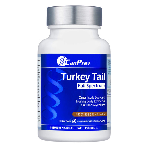 Bottle of CanPrev Turkey Tail Full Spectrum 60 Vegetable Capsules
