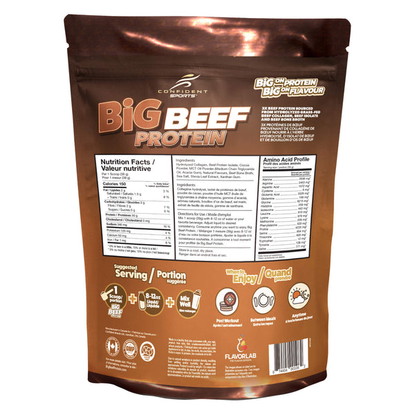 Package Back of Confident Big Beef Protein Smooth Chocolate
