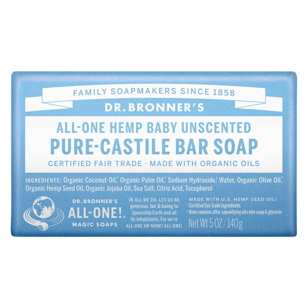 Bar of Dr. Bronner's Pure Castile Bar Soap Baby Unscented 140g
