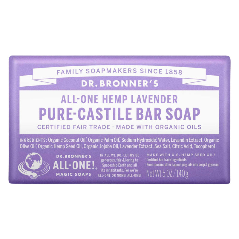 Bar of Dr. Bronner's Pure Castile Bar Soap Lavender 140g
