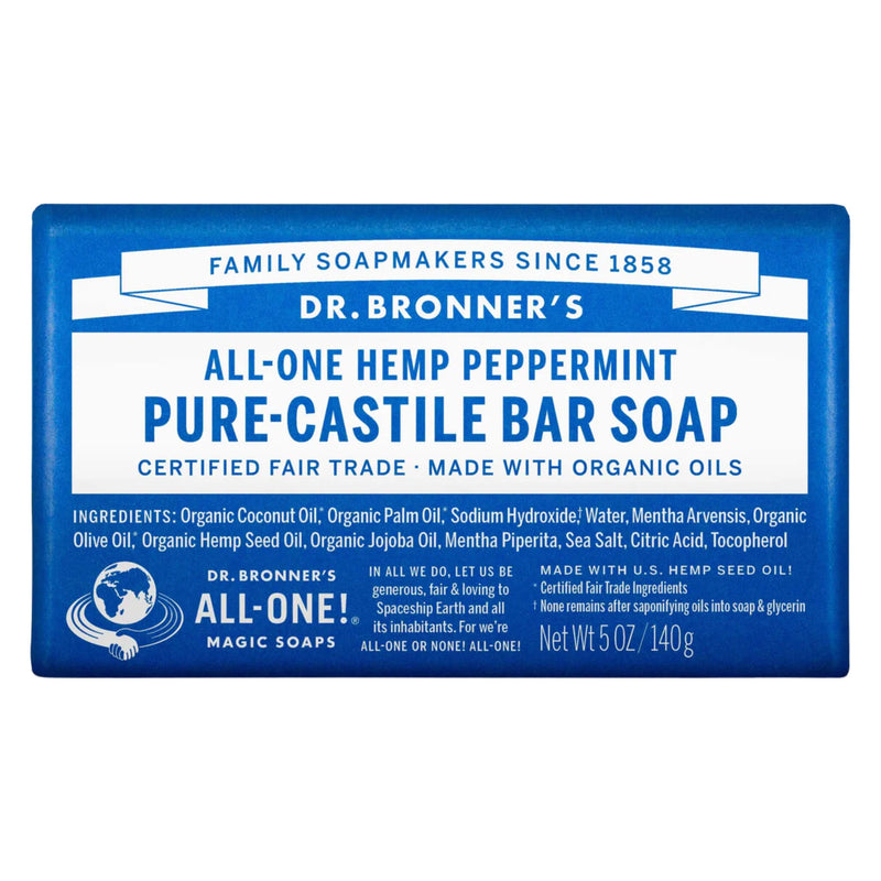 Bar of Dr. Bronner's Pure Castile Bar Soap Peppermint 140g
