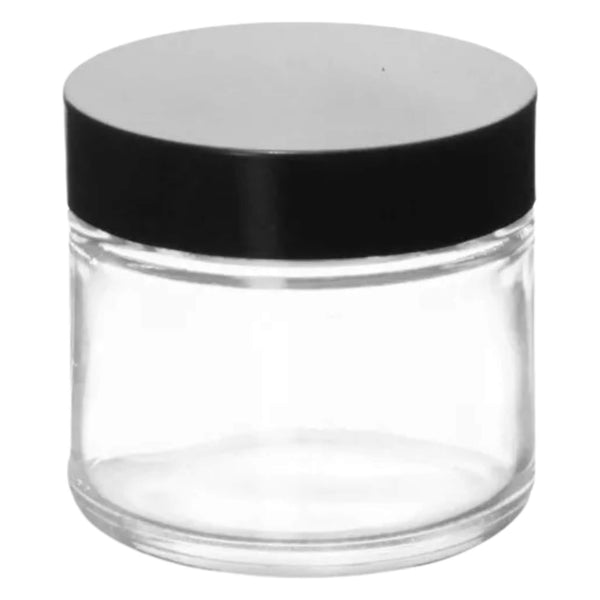 Earth'sAromatique ClearGlassJar with BlackLid 2oz
