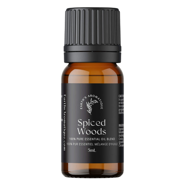 Bottle of Earth's Aromatique Spiced Woods Essential Oil Blend 5mL
