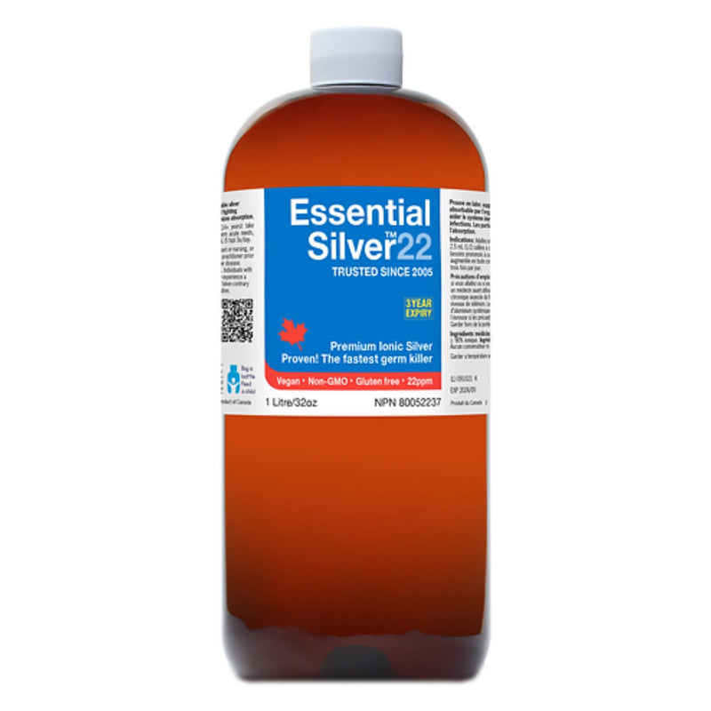 Bottle of EssentialSilver PremiumIonicSlilver 22ppm 1L