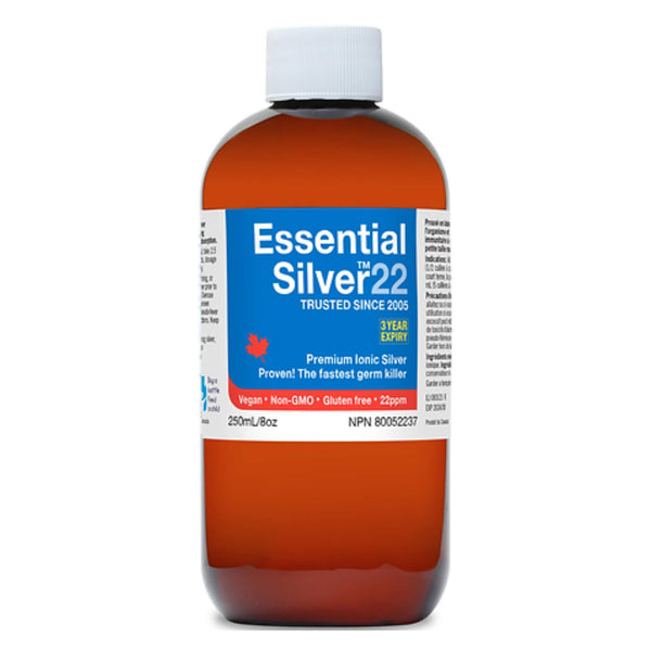 Bottle of EssentialSilver PremiumIonicSlilver 22ppm 250ml