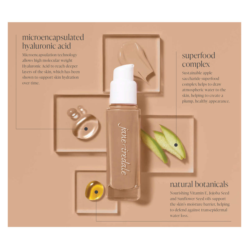 Bottle of Jane Iredale Skintuition SPF 30 Radiance-Boosting Liquid Foundation Information
