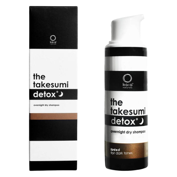 Box and Bottle of Kaia Naturals Takesumi Detox Overnight Dry Shampoo Tinted for Dark Tones 25g
