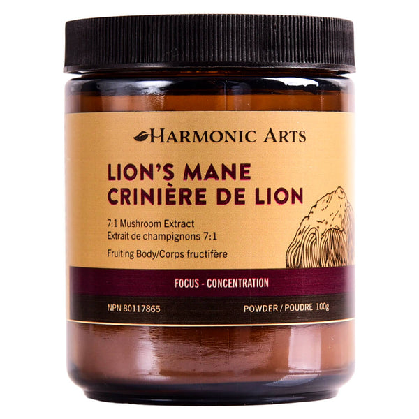 Jar of Harmonic Arts Lion's Mane Concentrated Mushroom Powder 100 Grams
