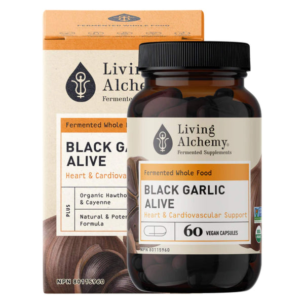 Box&Bottle of LivingAlchemy BlackGarlicAlive 60Capsules
