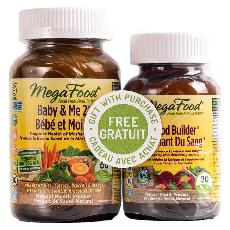 Bottles of MegaFood Baby & Me 2 w/Free Blood Builder 60 + 30 Tablets
