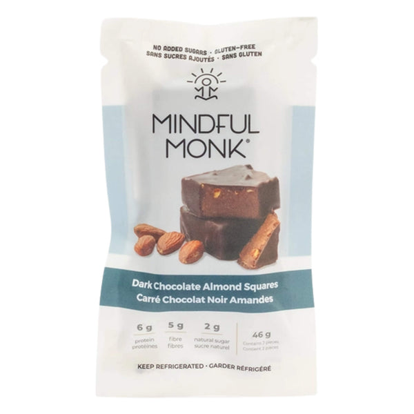 Package of Mindful Monk Dark Chocolate Almond Squares 46g
