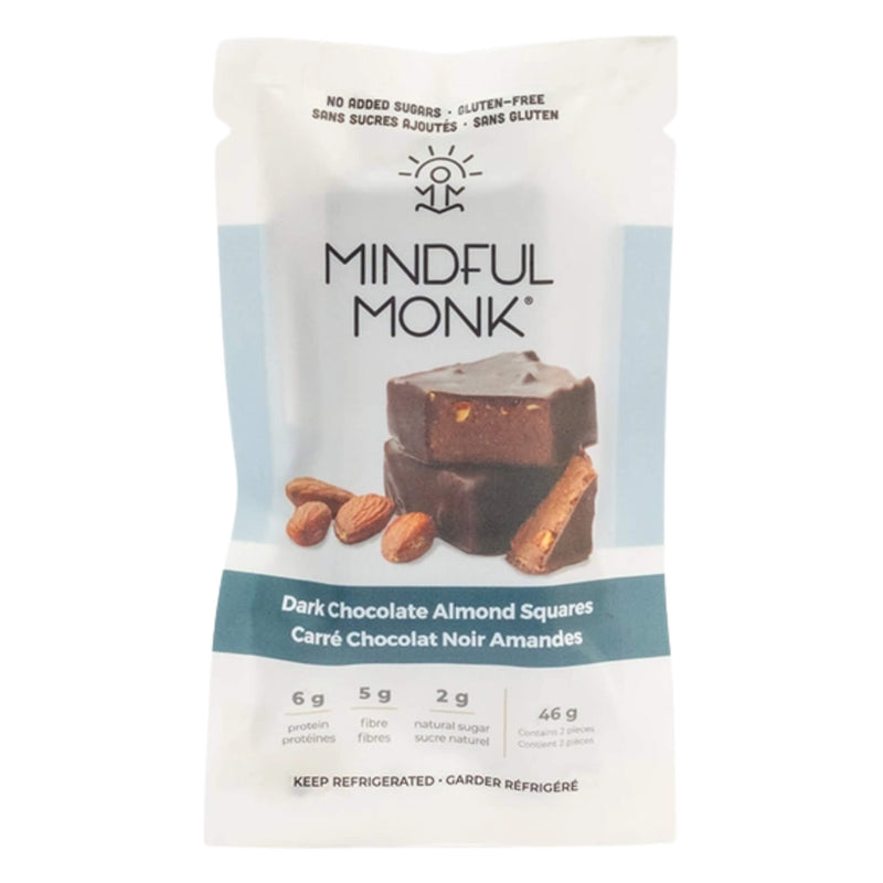 Package of Mindful Monk Dark Chocolate Almond Squares 46g
