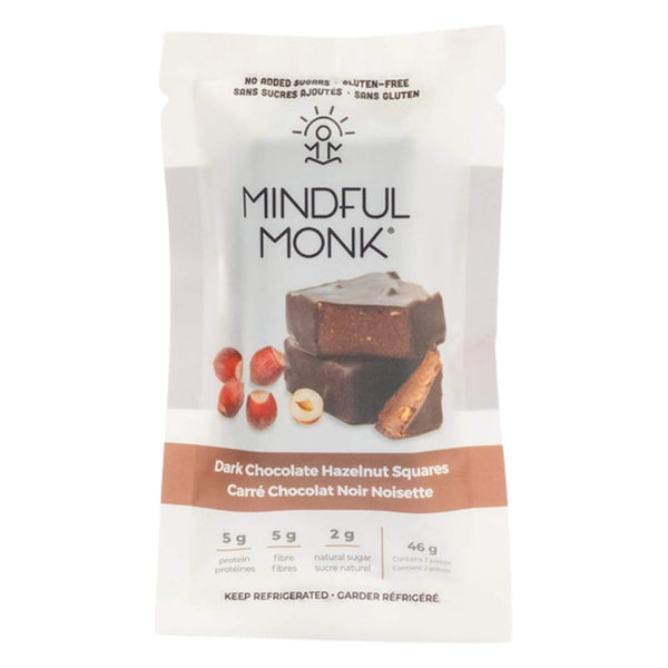 Package of Mindful Monk Dark Chocolate Hazelnut Squares 46g
