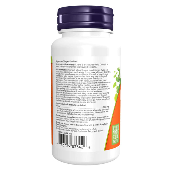 Bottle Back of Relora 300mg 60Capsules
