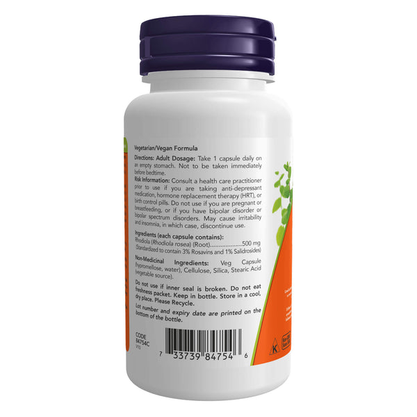 Bottle Back of Rhodiola (Arctic Root) 500mg 60Capsules
