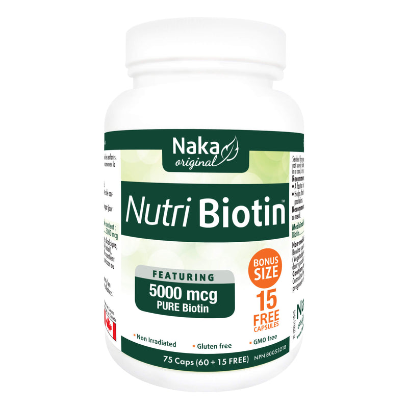 Bottle of Naka NutriBiotin 5000mcg 75Caps