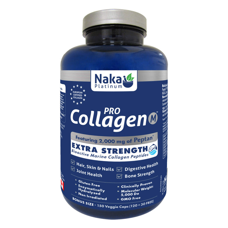 Bottle of Naka Pro Collagen 2000mg Peptan Marine Collagen Extra Strength 150 Veggie Caps