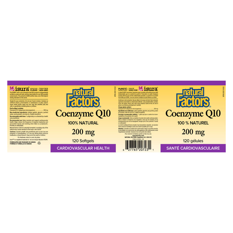 Natural Factors Coenzyme Q10 200 mg 120 Softgels Label
