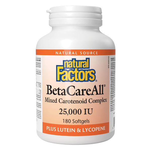 Bottle of Natural Factors BetaCareAll Mixed Carotenoid Complex 25000 IU 180 Softgels

