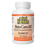 Bottle of Natural Factors BetaCareAll Mixed Carotenoid Complex 25000 IU 90 Softgels
