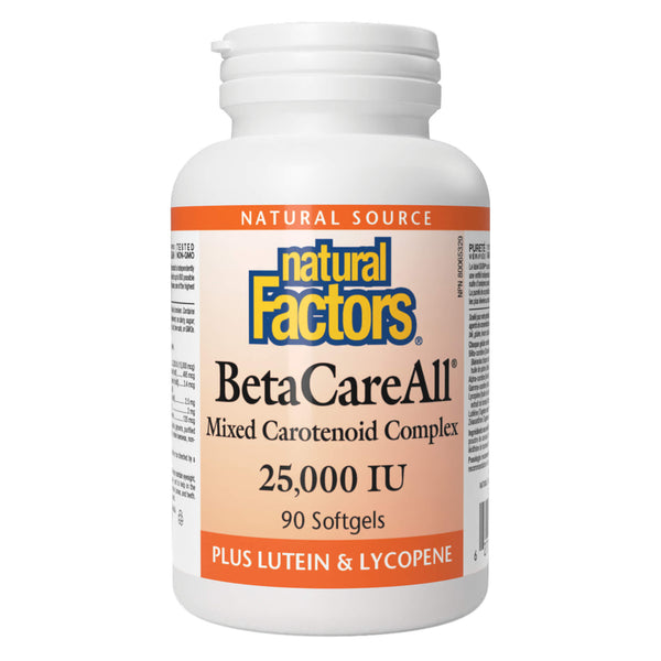 Bottle of Natural Factors BetaCareAll Mixed Carotenoid Complex 25000 IU 90 Softgels
