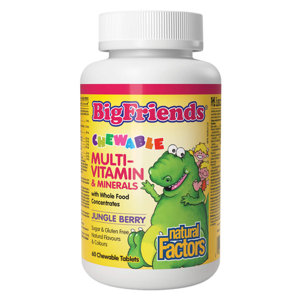 Bottle of Natural Factors Big Friends® Chewable Multivitamin (Jungle Berry Flavour) 60 Chewable Tablets
