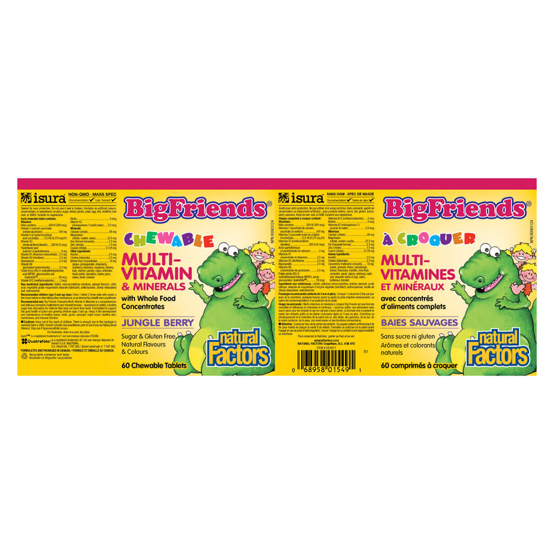Natural Factors Big Friends Chewable Multivitamin (Jungle Berry Flavour) Label
