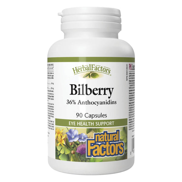 Bottle of Natural Factors Bilberry Extract 90 Softgels
