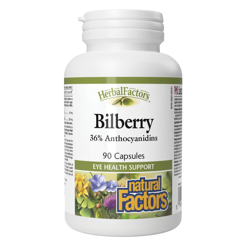 Bottle of Natural Factors Bilberry Extract 90 Softgels

