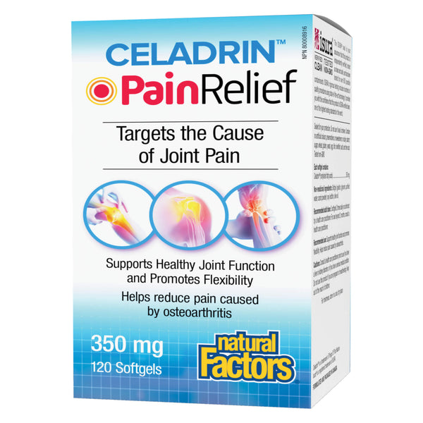Box of Natural Factors Celadrin PainRelief 350 mg 120 Softgels
