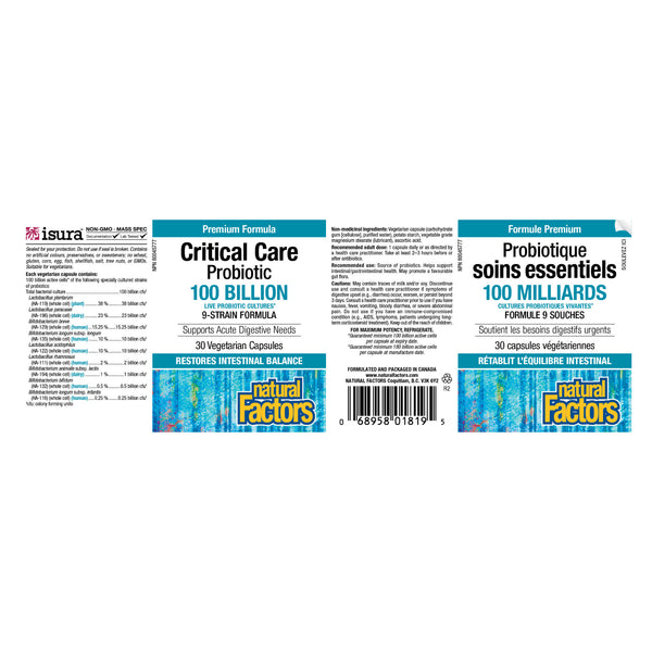 Natural Factors Critical Care Probiotic 100 Billion Label
