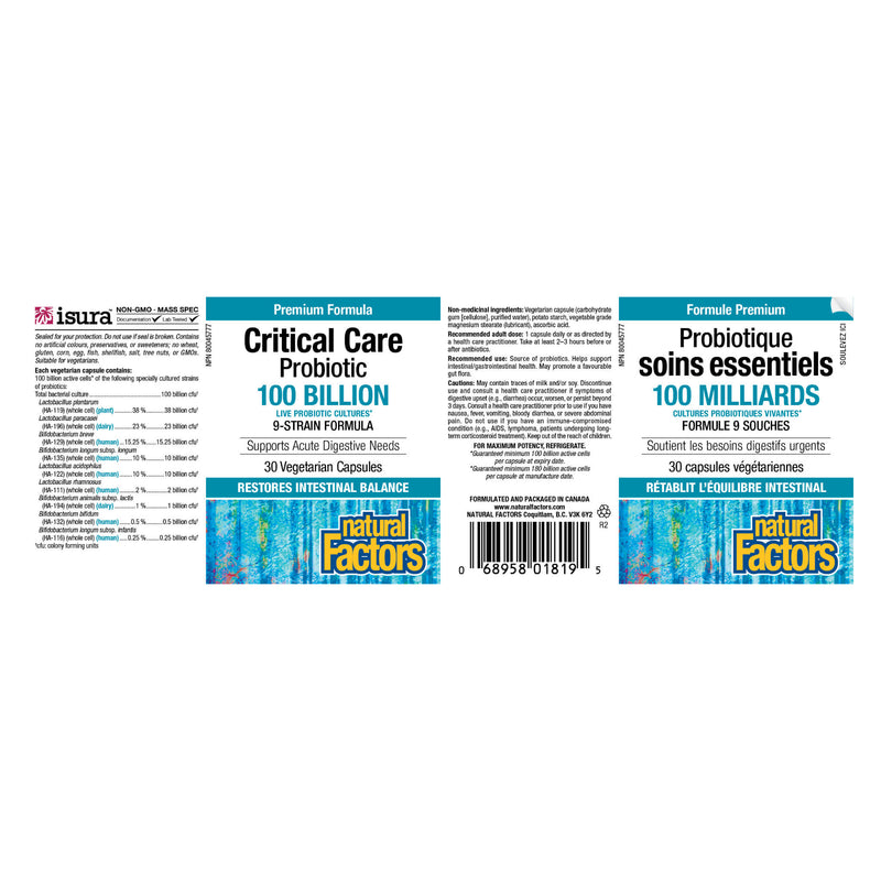 Natural Factors Critical Care Probiotic 100 Billion Label
