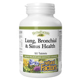 Bottle of Natural Factors HerbalFactors Lung, Bronchial & Sinus Health 90 Tablets 
