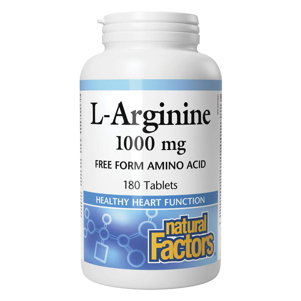 Bottle of Natural Factors L-Arginine 1000mg Free Form Amino Acid 180 Tablets
