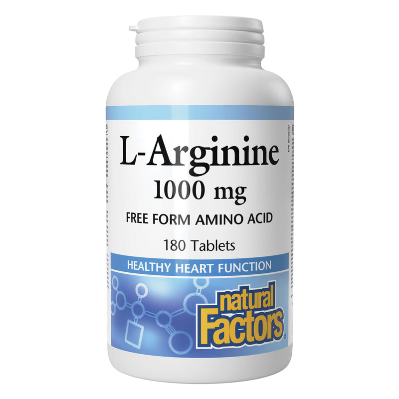 Bottle of Natural Factors L-Arginine 1000mg Free Form Amino Acid 180 Tablets
