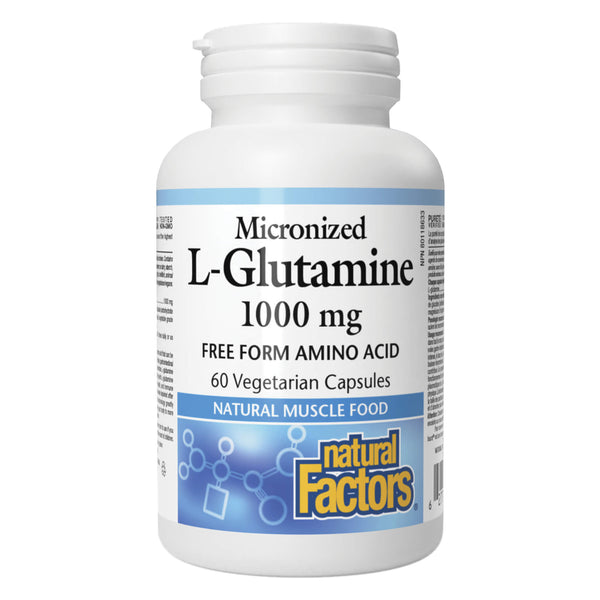 Bottle of Natural Factors L-Glutamine 1000mg Free Form Amino Acid 60 Vegetarian Capsules
