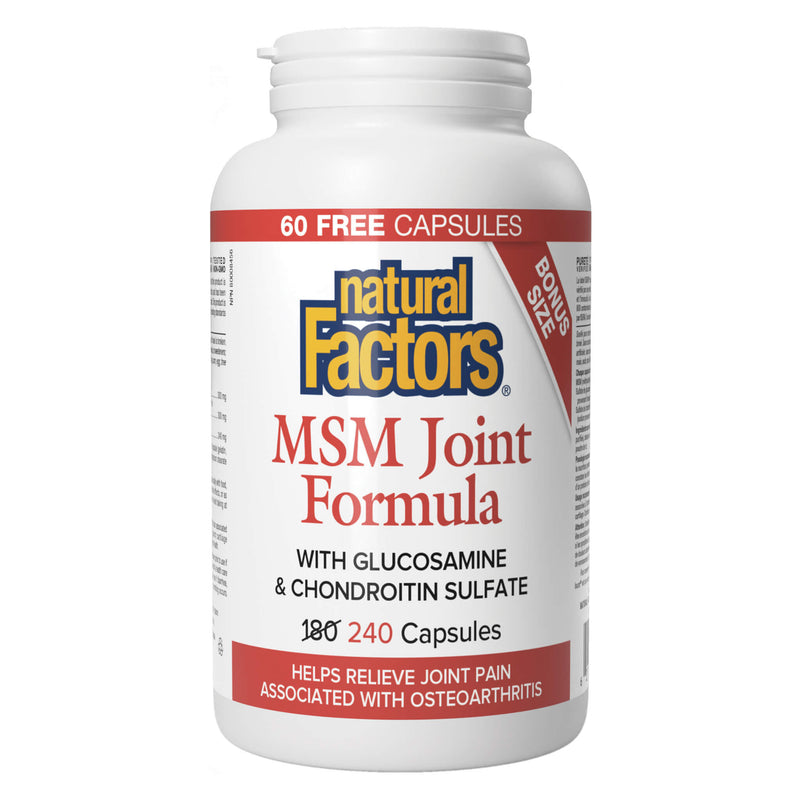 Bottle of Natural Factors MSM Joint Formula 240 Softgels
