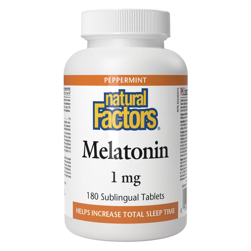 Bottle of Natural Factors Melatonin 1mg 180 Sublingual Tablets