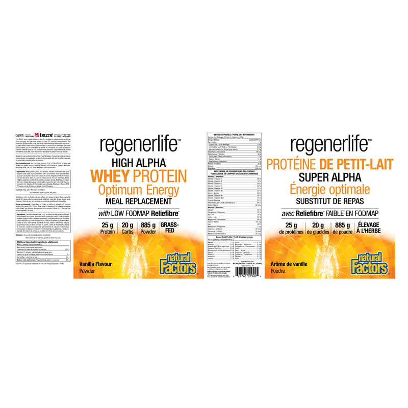 Natural Factors RegenerLife High Alpha Whey Protein Meal Replacement Vanilla Flavour Label