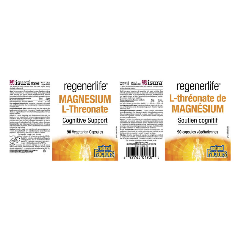 Natural Factors RegenerLife Magnesium Threonate 667mg Label
